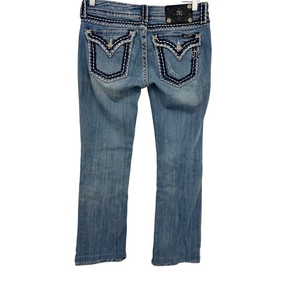 Miss Me Womens Boot Cut Jeans Size 28 Distressed Jewel Stretch Denim Y2K EUC - Picture 6 of 12